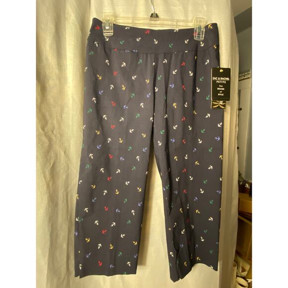 Zac & Rachel women’s dk blue with multi colored anchors crop pants size 6P - Picture 2 of 13